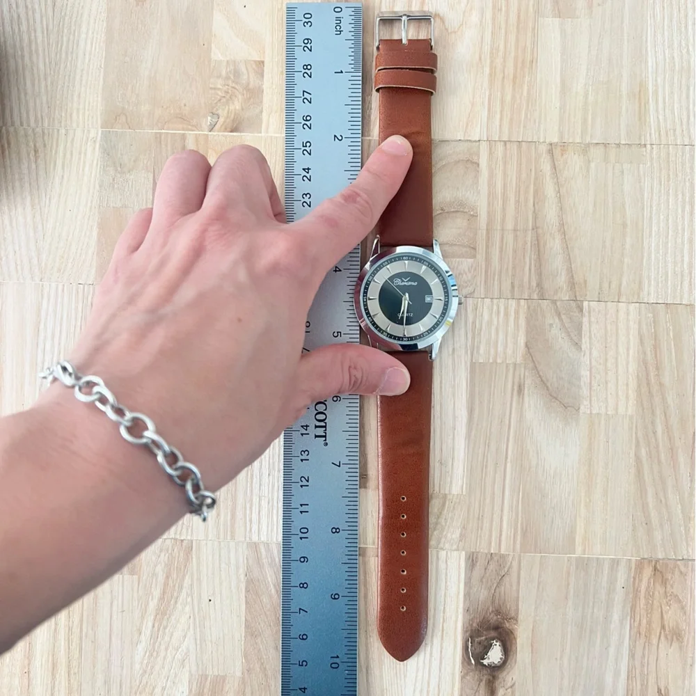 Charisma mens silver tone brown leather dress watch NEW BATTERY